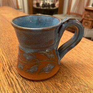 Studio Pottery Azure and Red Hand Thrown Coffee Cup Mug by Shirley